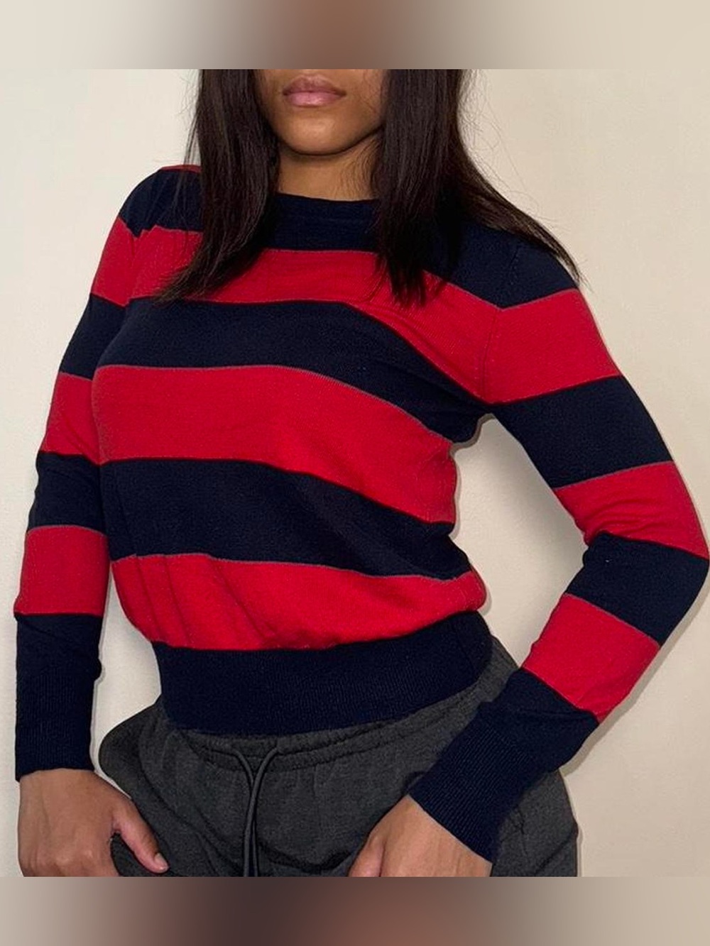 Classic Striped Crewneck Sweater - Red & Navy